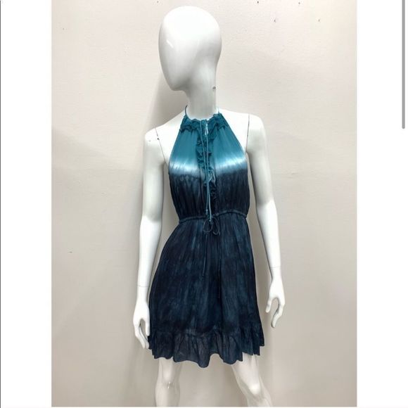 New Revolve Gypsy 05 Sexy Boho chic Blue Tie Dye ombré Halter Mini Party Dress - Picture 8 of 12